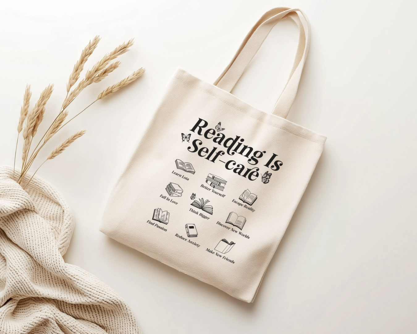 “Reading is self care” tote bag